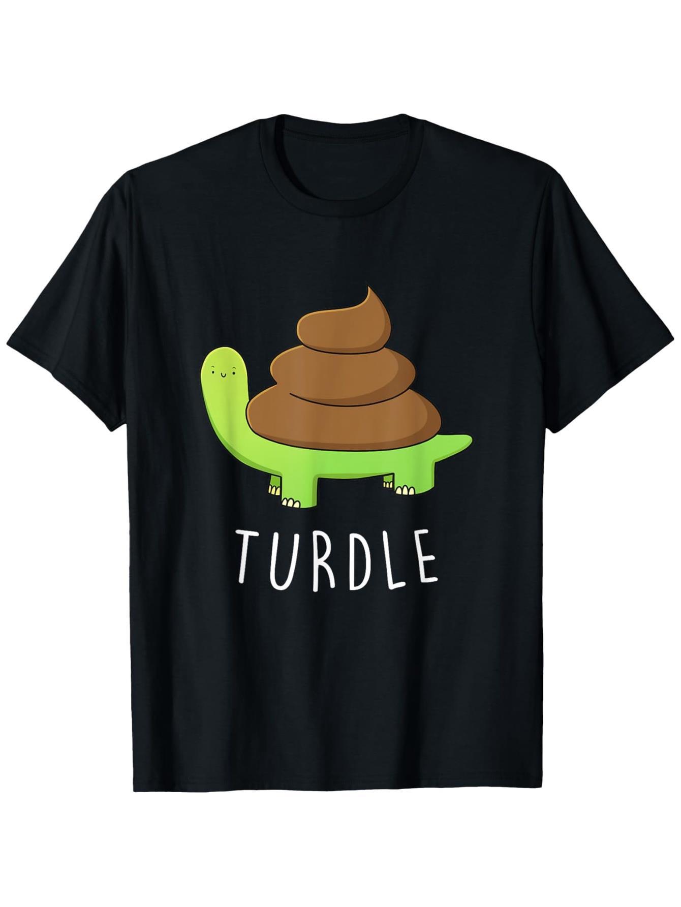 Fun and Quirky Unisex T-Shirt (Turdle Graphic Design) – Black Short-Sleeve Crew Neck Comedy Style, Playful Essential, Relaxed Fit | Unique Turtle and Poop Print T-Shirt | Comfortable Everyday Wear.