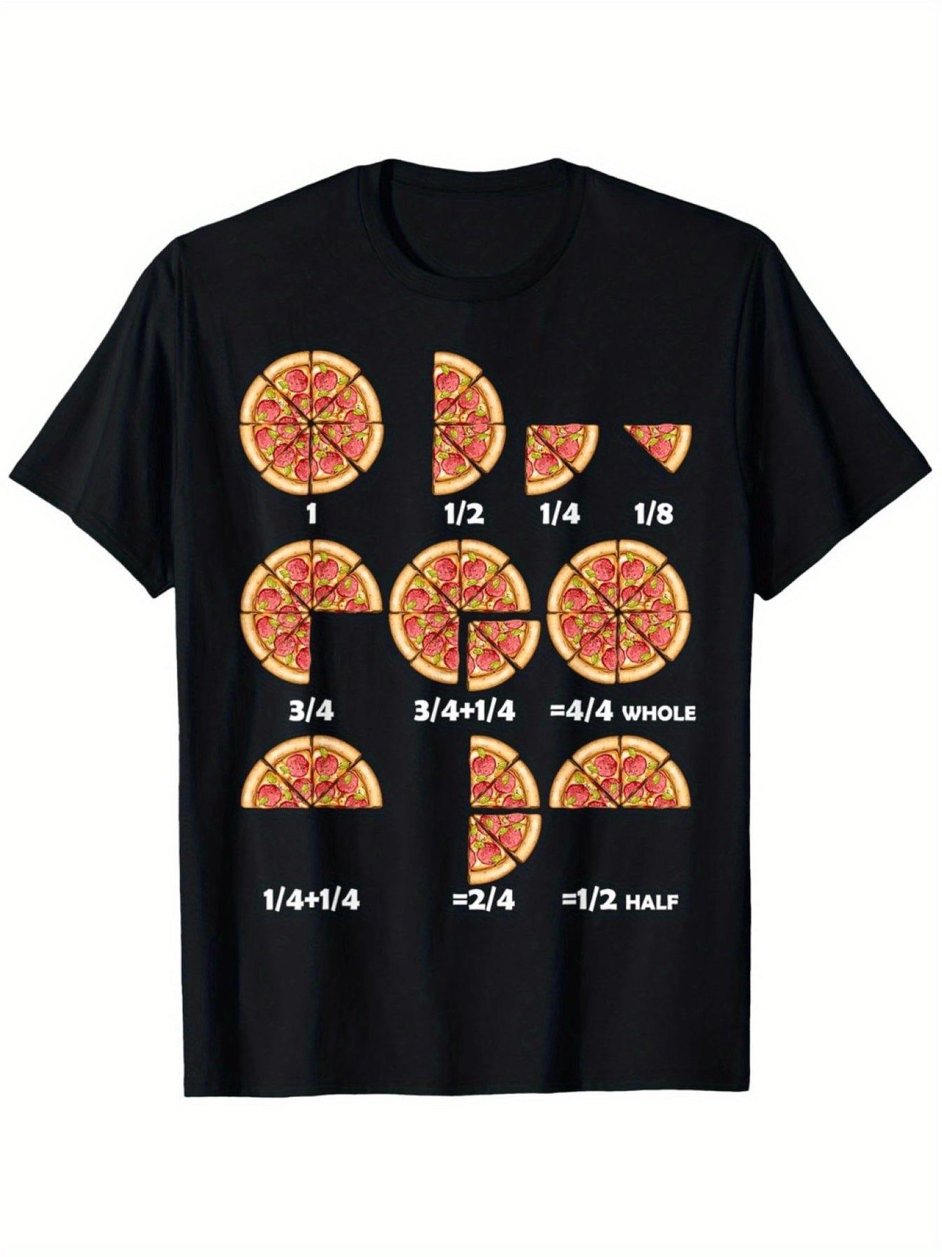 1 Menss Maths Day Costume Idea Pizza Slice Fraction T-Shirt Single Side Printed Black Short Sleeve Crew Neck Regular Fit Digital Heat Transfer Casual Style Perfect F.Men's Breathable T-shirt, Loose Black Short-sleeved Top