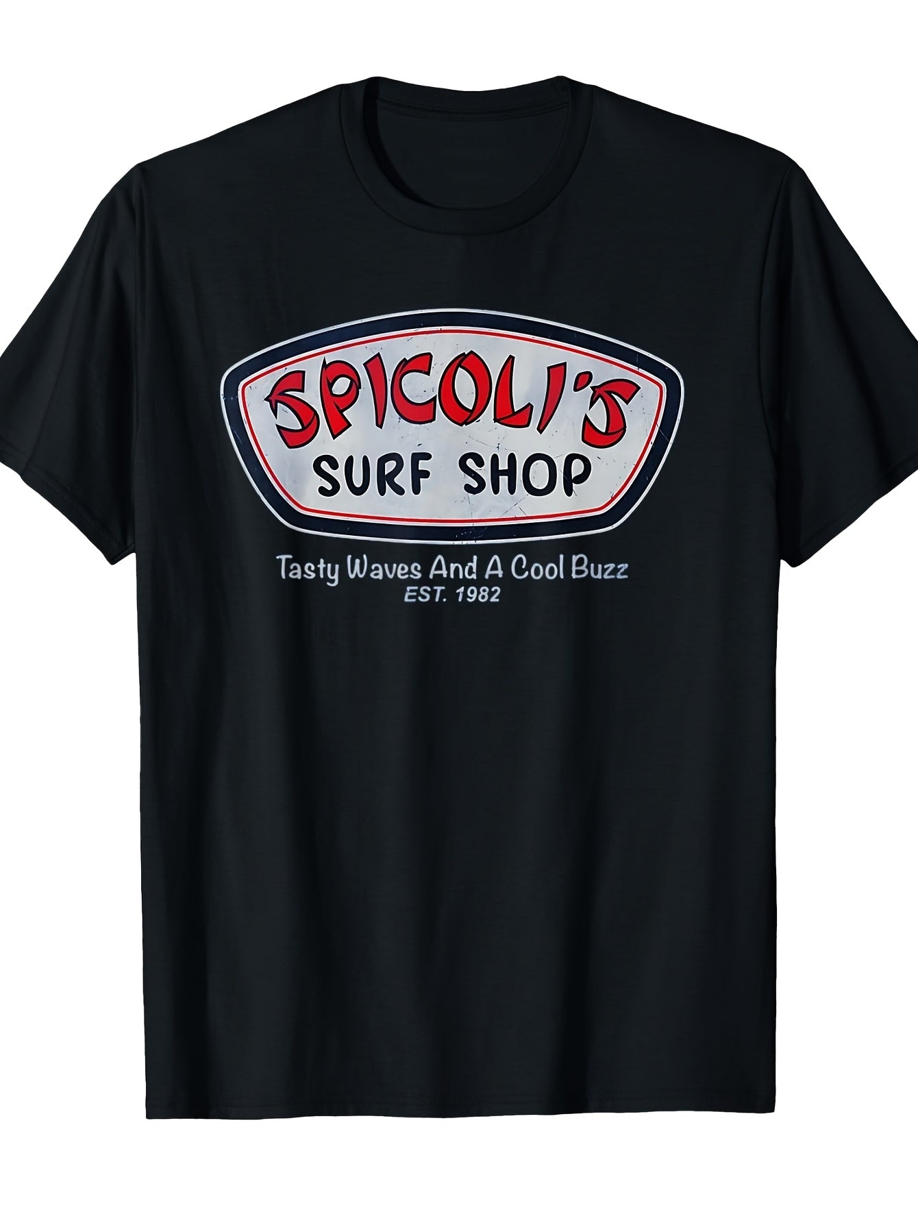 Spicoli's Surf Shop Men's Retro Surf Anime T-Shirt - Spicoli Print Pure Cotton Short Sleeve Tee, Loose Fit Round Neck Casual Shirt Suitable for - Wear, Machine Washable Surf Apparel for