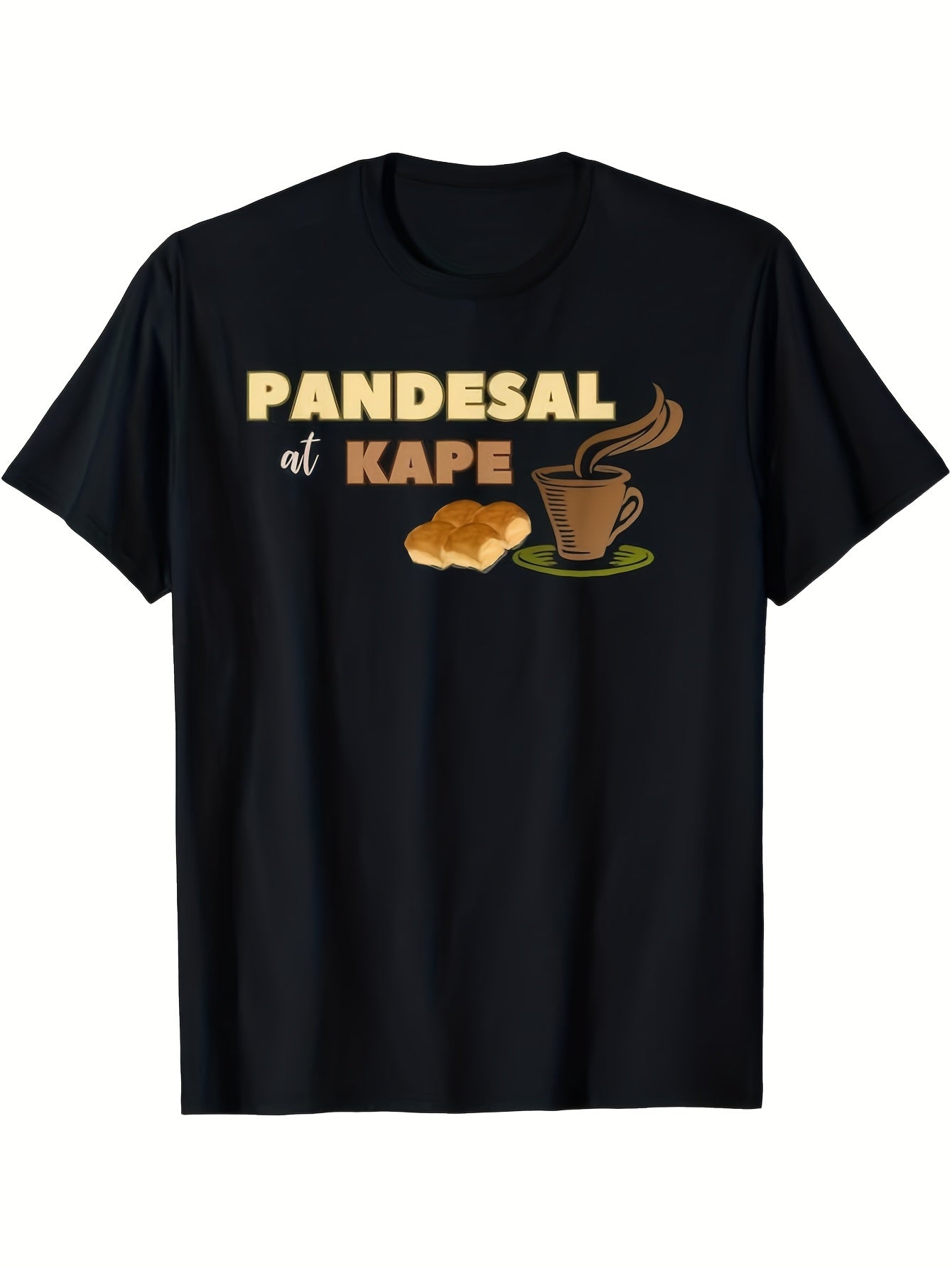 Funny Filipino Phrase T-Shirt Pandesal & Coffee Design with Tagalog Phrases Round Neck Casual Summer Shirt Machine Washable Comfortable Casual Attire for Pinoy Humor Fans Men'S Casual Round Neck T-Shirt, Print Design Men'S Top, Gift for Men