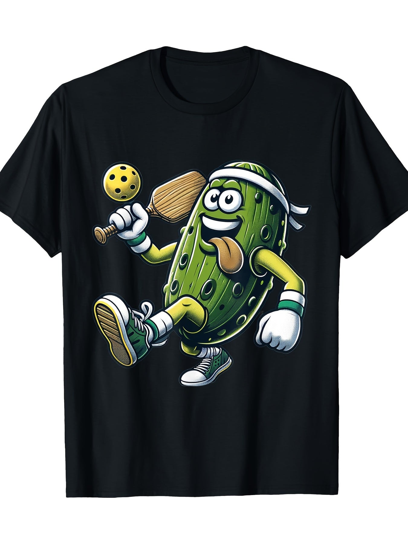 Playful Pickle Athlete T-Shirt – Black Short-Sleeve Crew Neck Summer Style, Fun Graphic Design, Casual Essential, Relaxed Fit | Sporty Cartoon T-Shirt | Comfy and Unique.