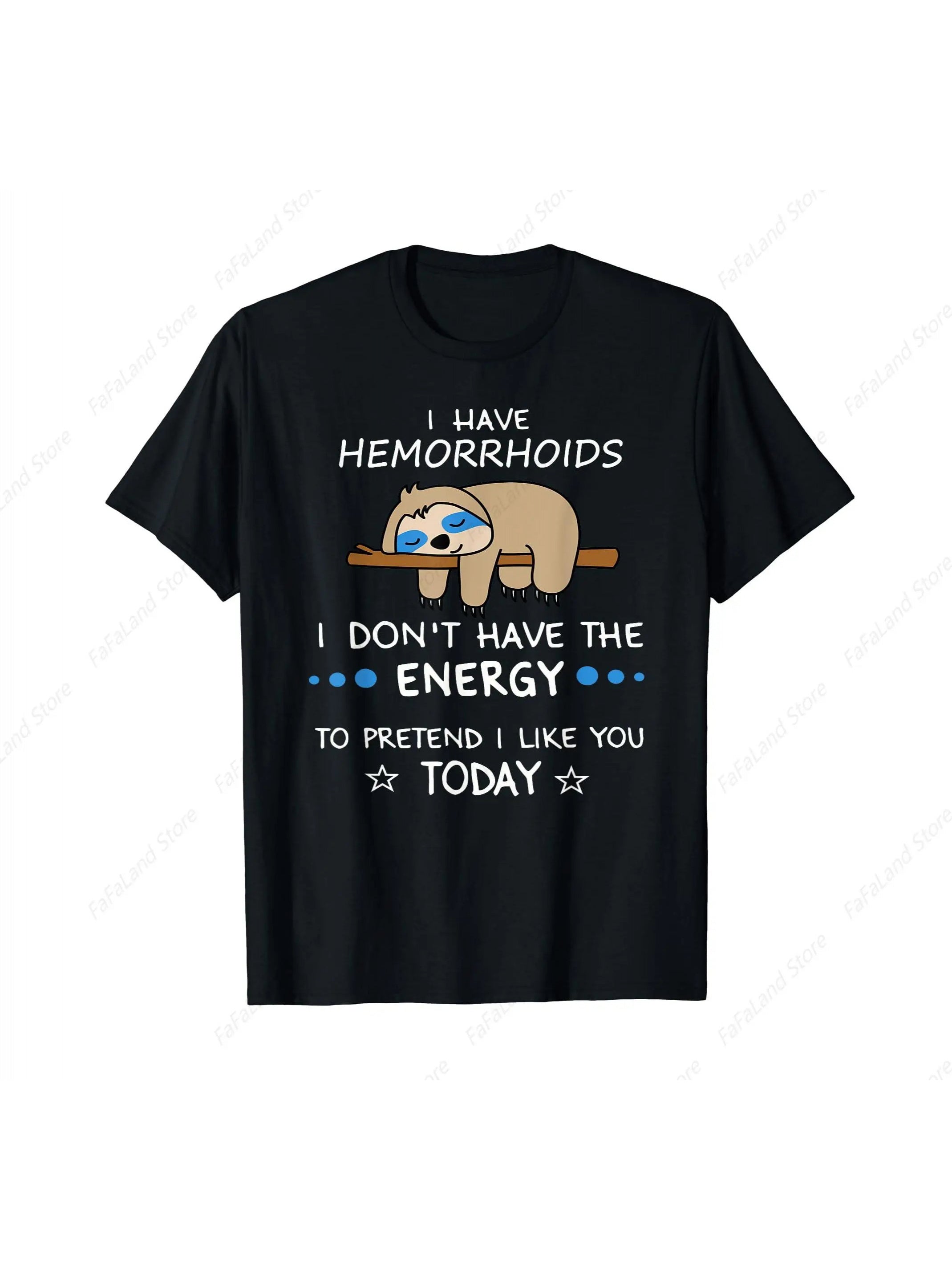 Witty Sloth Humor T-Shirt – Black Short-Sleeve Crew Neck Casual Style, Relaxed Fit, Funny Quote on Comfort and Energy | Quirky Graphic T-Shirt | Ideal for Lazy Days and Lighthearted Moments.