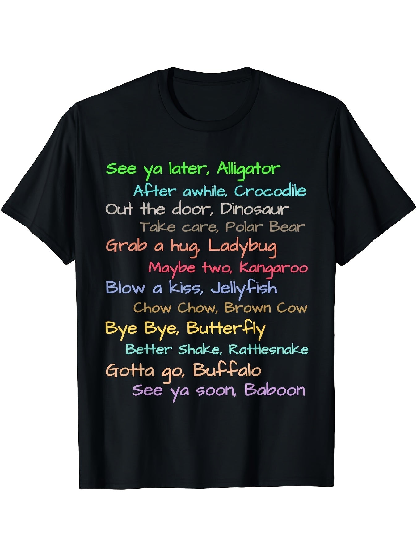 Retro See Ya Later Alligator Phrases T-Shirt for Adults Unisex Black Tee with Colorful Aussie Slang Animal Sayings (Kangaroo Croc Chook) Funny Gift for Mom Dad Gym Outdoor Activities.Men's Black Short-sleeved Crew Neck T-shirt