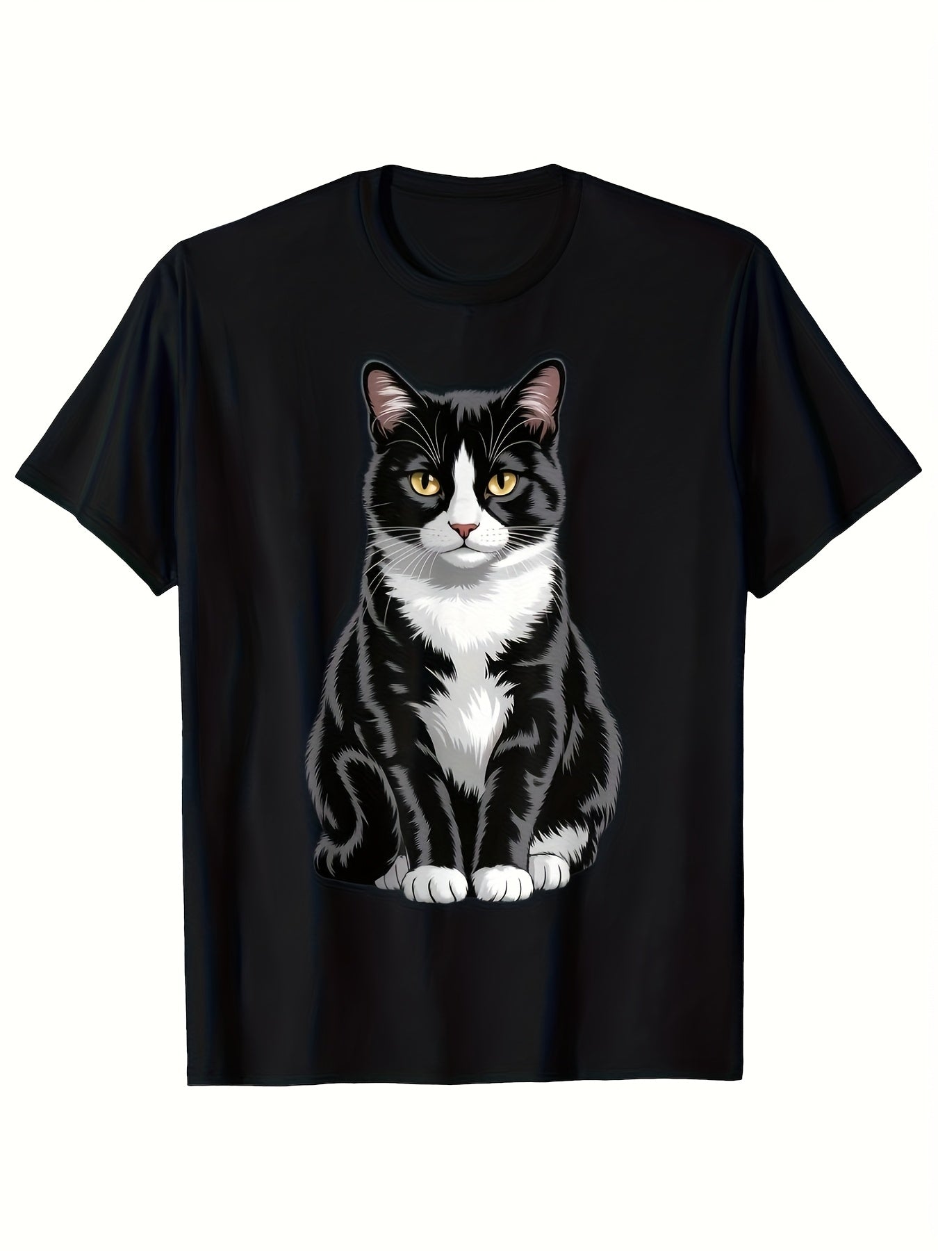 Men's Unisex (same Style) Heavyweight Sm T Shirt Soft Breathable Black Tee with Tuxedo Cat Graphic Minimalist Monochrome Tuxedo Mark for All Season Round Neck Casual Formal Wear