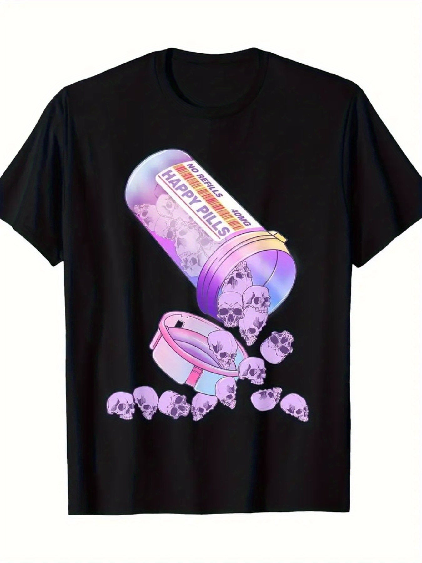 Unisex Trendy Graphic T-Shirt (Skull Bottle and Vibrant Colors) – Black Short-Sleeve Crew Neck Casual Wear, Edgy Style, Relaxed Fit | Funky Print T-Shirt | Statement Piece for Everyday Comfort.